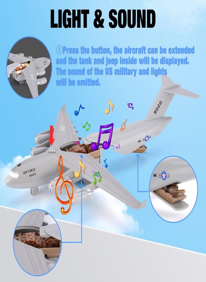 Crelloci Air Force Diecast Plane Toy with Lights & Sounds Pull Back, Grey Metal Military Model Airplane, Army Aircraft Fighter Toy, Play Vehicle for Kids Boys Toddlers Ages 3+ - Image 3